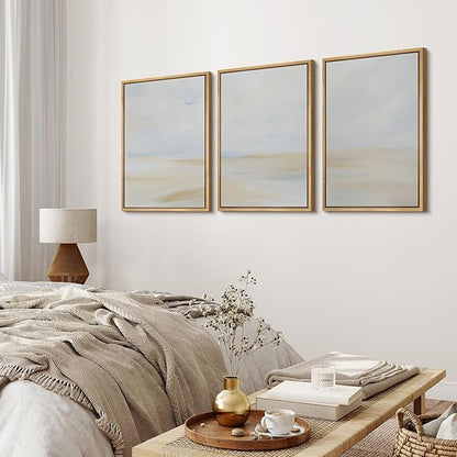 MUDECOR Framed Wall Art Print Set Minimalist Coastal Horizon in Soft Blue and Sand Colors Illustrations Modern Art Boho Decorative Chic for Living Room, Bedroom, Office - 24"x36"x3 Natural