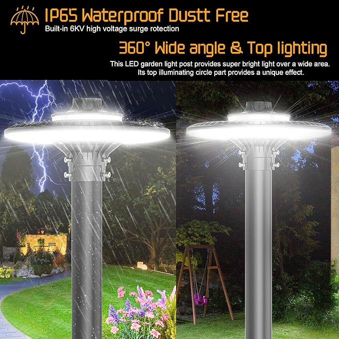 200W 150W 120W LED Post Top Light with Photocell, 28000 lumens 3000K 4000K 5000K Circular Area Pole Lights, IP65 Waterproof Outdoor Post Light for Garden Pathway Yard Lighting UL Listed, AC100-277V