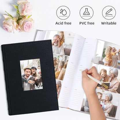 Vienrose Photo Album 4x6 300 Photos Linen Frame Cover with Memo Areas Photobook Large Capacity Slip-in Pictures Book for Wedding Baby Vacation, Black