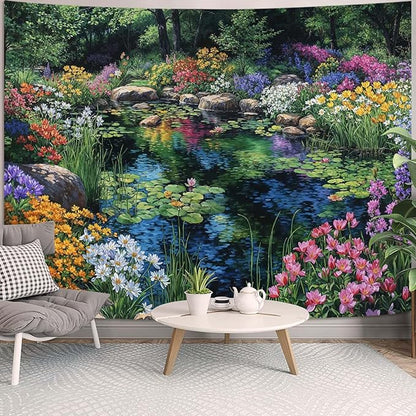 kampdream Scenery Tapestry, Colorful Bloom Landscape Wall Hanging, Nature Home Decor for Bedroom and Living Room Aesthetic Wall Art Decoration