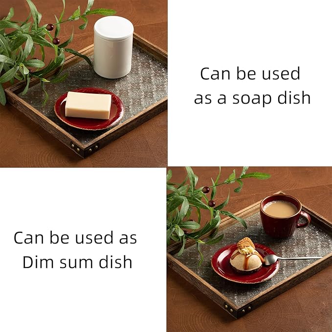 Ceramic Jewelry Tray Decorative Ring Holder and Trinket Dish for Women Wedding Engagement Birthday Gift for Her Jewelry Organizer Vanity Tray (red)