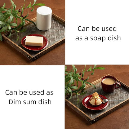 Ceramic Jewelry Tray Decorative Ring Holder and Trinket Dish for Women Wedding Engagement Birthday Gift for Her Jewelry Organizer Vanity Tray (red)
