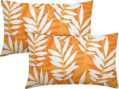 Fall Leaf Pillow Covers 12x20 Set of 2 Orange White Seasonal Autumn Leaves Rustic Decorative Lumbar Throw Pillows Outdoor Pillowcase Farmhouse Linen Cushion Case Decor for Home Sofa Couch Bed
