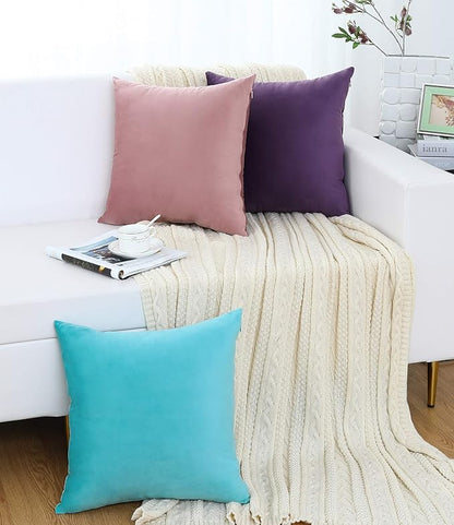 Jeneoo Comfy Soft Thick Velvet Throw Pillow Covers for Sofa Couch, Decorative Solid Square Cushion Cases for Bedroom Car (Dark Blue, 16 x 16 Inches, 2 Pieces)