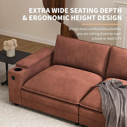 81.5" Loveseat Cloud Sofa Couch with Storage Armrest, Cup Holders, USB & Type-C Ports, Spring Cushions, Solid Wood Frame, Chenille Modular Sectional for Living Room