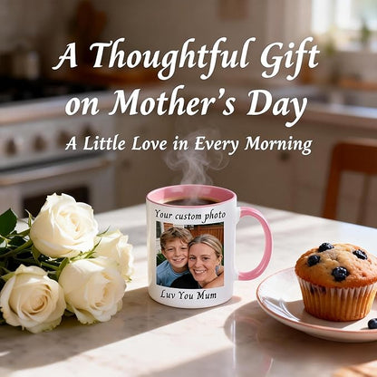Personry Mothers Day Gifts Personalized Mug, Custom Coffee Cup with Pictures Words Logo, Elegant Ceramic Coffee Mugs for Mom, Best Gifts for Mom Birthday, New Mom Gifts 11oz（Pink）