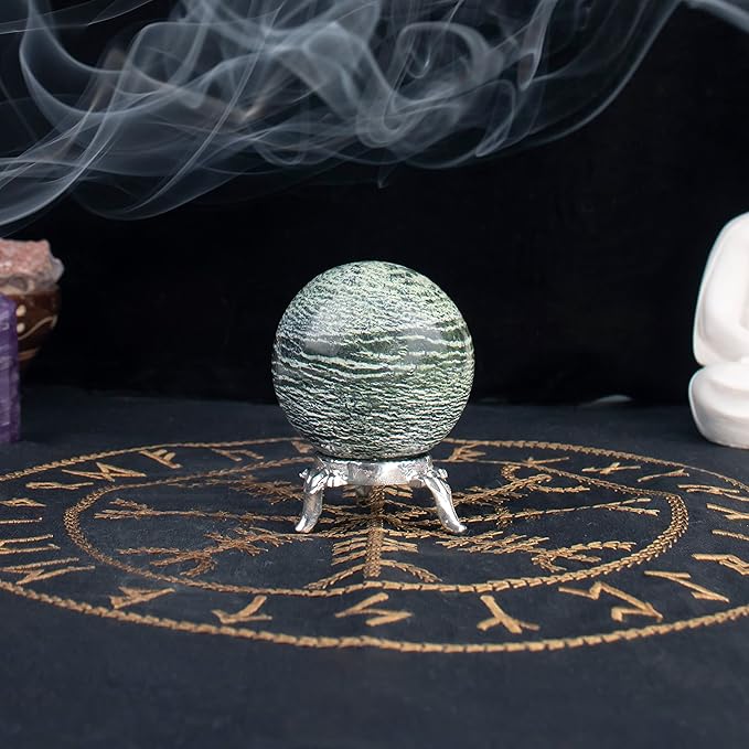 Crocon 45mm Swiss Opal Stone Sphere Ball with Metal Stand 1400+ Carats Gemstone Ball Healing Sphere Sculpture Figurine for Fengshui Divination Home Decoration Photography Crystal Sphere