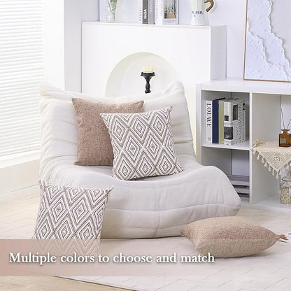 HPUK Decorative Throw Pillow Covers Set of 4 Couch Pillows Linen Cushion Cover for Couch Sofa Living Room, 18"x18" inches, Light Brown