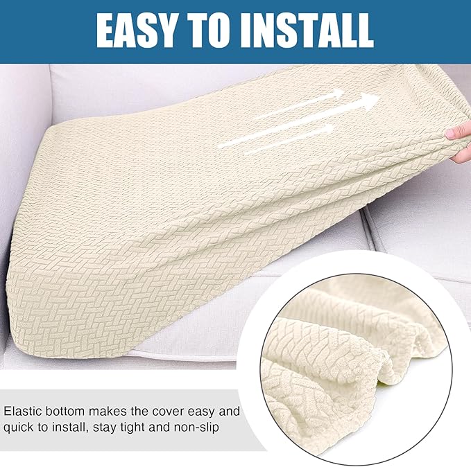 Smiry Waterproof Couch Cushion Covers, Stretch Jacquard Thick Sofa Cushion Covers, Washable Seat Slipcover Elastic Furniture Protector for Pets, Kid (2PC, Beige)