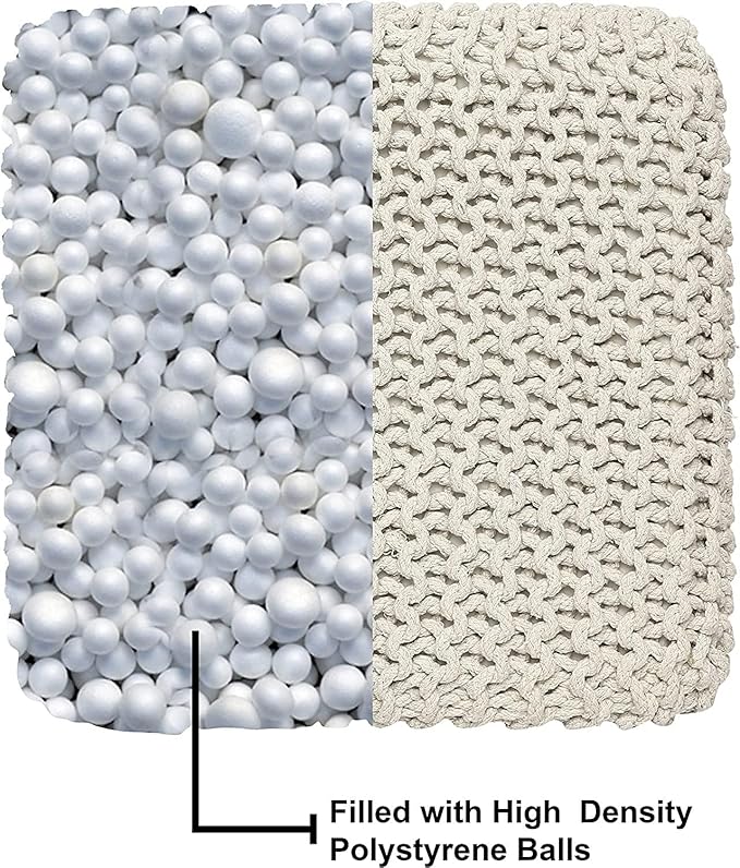 REDEARTH · Square Pouf Ottoman Foot Stool - Hand Knitted Bean Bag - Cord Boho Pouffe - Accent Poof for Living Room - Nursery - Bedroom - Kids Bedroom - Patio (16" x 16" x 16") - Ivory, Set of 2