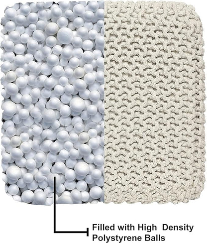 REDEARTH · Square Pouf Ottoman Foot Stool - Hand Knitted Bean Bag - Cord Boho Pouffe - Accent Poof for Living Room - Nursery - Bedroom - Kids Bedroom - Patio (16" x 16" x 16") - Ivory, Set of 2