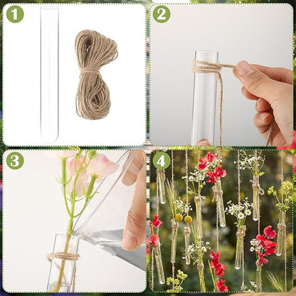 Hillban 24 Pcs Plant Propagation Tubes Spring Party Decoration Plastic Wall Planter Hanging Vase Propagation Station with Rope for Hydroponic Spring Home Garden Birthday Wedding Tea Party Decoration