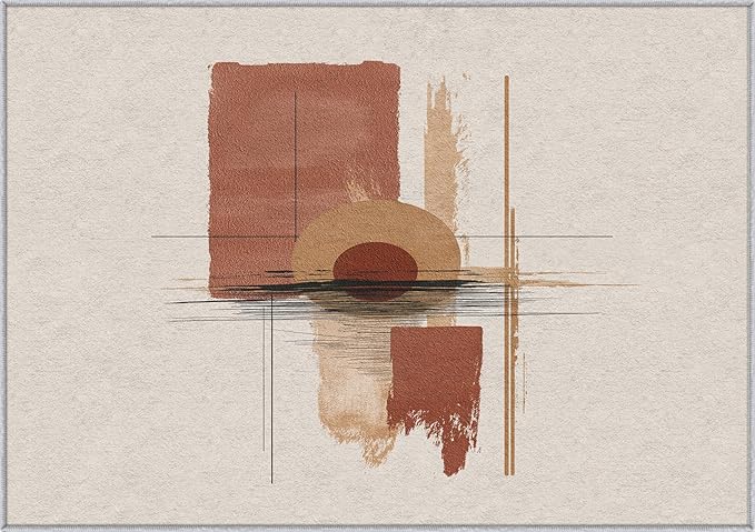Boho Rug, 8x8 Area Rugs Geometric Minimalist Line Simple Pattern for Living Room, Bedroom, Boho Home Decor Accessories Indoor Carpet, Non Slip & Machine Washable