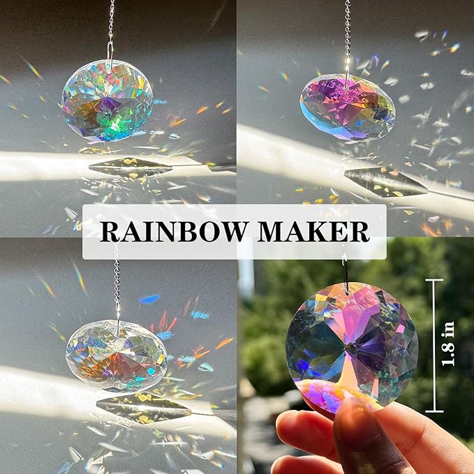 4PCS Crystal Sun Catcher Prisms,Rainbow Maker for Windows, Room, Garden Fantasy Aesthetic Home Decor,Hanging Suncatchers with Glass Prism