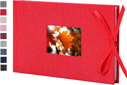 Vienrose Photo Album 4x6 50 Pockets Linen Frame Cover with Memo Areas Photobook Mini Slip-in Picture Book for Wedding Baby Vacation, Red