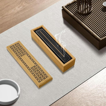 Wooden Incense Holder Burner with Storage - Incense Stick Holder & Ash Catcher for Meditation, Yoga, Bedroom, Study, Office - Exquisite Incense Burner for Home Decor