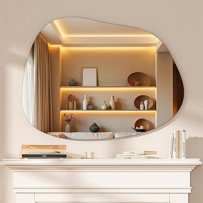 Hasipu Irregular Wall Mirror - 27"x20" Asymmetrical Frameless Mirror, Modern Decorative Mirrors for Living Room, Entryway, Hallway, Bathroom, Bedroom,Wall Mounted Home Decor