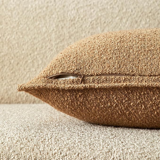 JUSPURBET 26x26 Pillow Covers Set of 2 Decorative Throw Pillow Covers Case for Couch Sofa Bed Soft Boucle Textured Cushion Covers with Hidden Zipper for Home Decor Living Room,Camel