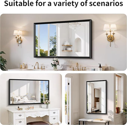 Black Bathroom Mirror 30 x 50 Inch Rectangle Wave Beveled Frame for Wall Bathroom Vanity Mirror for Over Sink, Tempered Glass,for Entryway Hangs, Bathroom Living Room Horizontal or Vertical