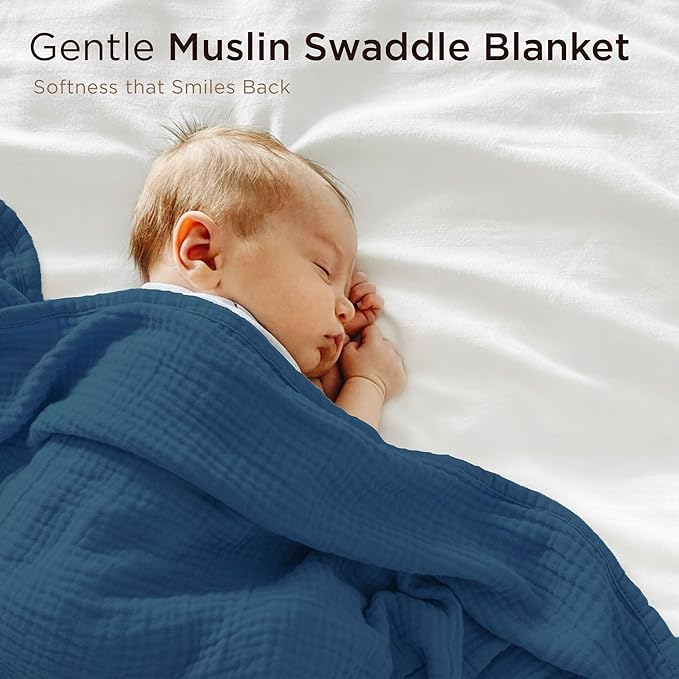 Threadmill Muslin Baby Blanket | 4 Layer Swaddle Blankets for Newborns| Multi Use Muslin Blankets 41 x 37| Ultra-Soft Breathable Baby Wrap for Boys & Girls| Registry Essential| Folkstone Blue