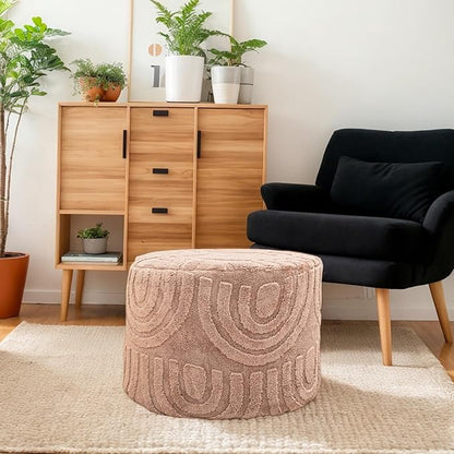 Round Plush Ottoman Pouf Stuffed– Fluffy Ottoman Foot Rest with Modern Foam Filler 20" x 14" Cozy Floor Pouf for Living Room & Bedroom