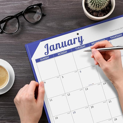 Ospelelf Large Desk Calendar 2026-2027 with PU Leather Pad, 18 Months Planner Pad from January 2026 - June 2027, 22" x 17" Wall Calendar with Protective Cover for Home or Office, Blue