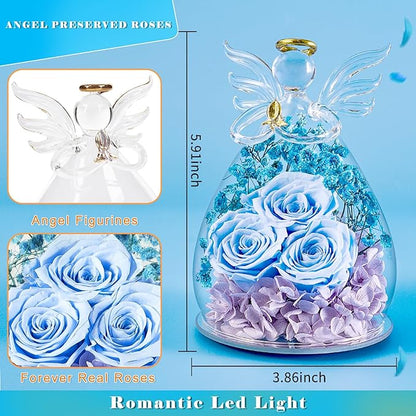 Beferr Valentines Day Rose Gifts for Her Women Mom Gifts for Birthday, Fresh Flowers for Delivery Prime Forever Preserved Rose in Glass Angel Figurine, for Grandma Wife Kids Daughter
