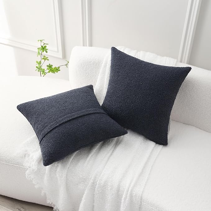 FUTEI Pack of 2 Navy Blue Decorative Throw Pillow Covers 20x20 Inch Soft Cozy Solid Boucle Textured Cushion Case,Modern Home Decor for Couch Bed Living Room