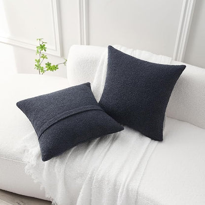 FUTEI Pack of 2 Navy Blue Decorative Throw Pillow Covers 22x22 Inch Soft Cozy Solid Boucle Textured Cushion Case,Modern Home Decor for Couch Bed Living Room