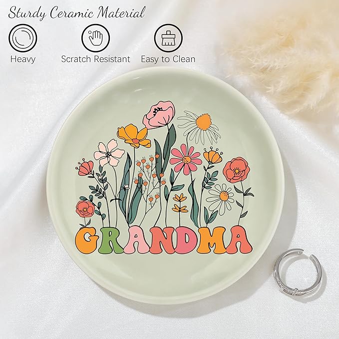 JoycuFF Grandma Gifts from Granddaughter Grandson Grandma Birthday Christmas Mother's Day Trinket Tray Ring Dish