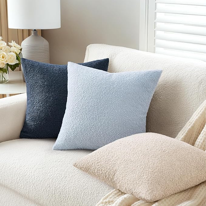 ANRODUO Pack of 2 Textured Boucle Throw Pillow Covers Soft Oatmeal Euro Decorative Accent Solid Pillow Cases Cozy Modern Couch Cushion Case for Chair Sofa Bedroom Living Room Home Decor, 22 x 22 Inch