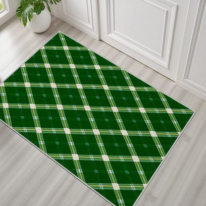 Plaid Rug - 2x3 Rug for Living Room, Geometric Stripes Soft Neutral Indoor Floor Carpet, Non-Slip Stain Resistant Modern Washable Rugs for Bedroom, Green Area Rugs