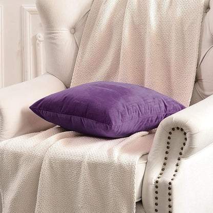 FY FIBER HOUSE Pack of 2 Velvet Throw Pillow Covers Decorative Square Pillowcase Soft Solid Cushion Case for Sofa/Couch Use, 18 x 18 Inch Purple