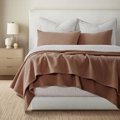 EVERGRACEHOME Cotton Gauze Full Queen Bedspread, Ultra Soft Prewashed Pick Stitch Matelassé Coverlet, Lightweight Oversized Queen Quilt Bedding Set for All Season, w/ 2 Shams, Terracotta Clay