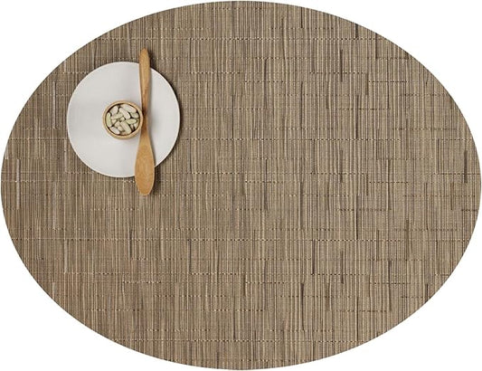 Chilewich Bamboo Placemats Set of 4 - Woven Oval Placemats - Reusable, Stain-Resistant, Indoor/Outdoor Tabletop Protection - 19" x 14" - Camel