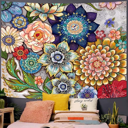 Neasow Colorful Floral Tapestry Wall hanging, Bright Boho Fabric Blossom Tapestries, Multi Color Tapestry for Bedroom Home Hippie Wall Decor 60×80 inch