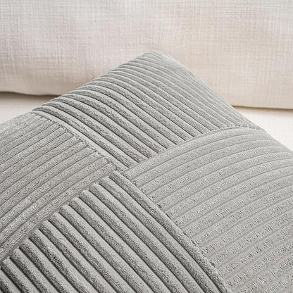 Fancy Homi 2 Packs Neutral Grey Lumbar Decorative Throw Pillow Covers 16x26 Inch for Living Room Couch Sofa, Farmhouse Boho Home Decor, Soft Striped Corduroy Rectangle Accent Terracotta Cushion Case