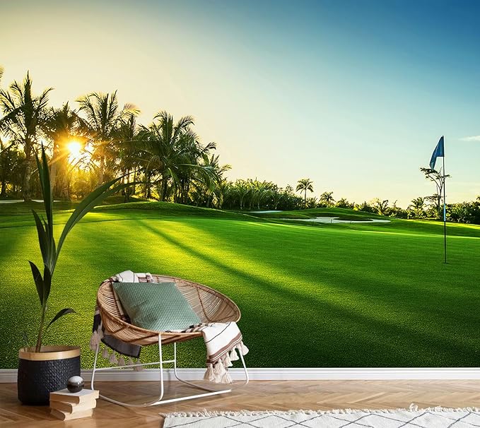 AFZEVEB-Green Golf Course Landscape Wallpaper Wall murals for Bedroom 159"x107"(Not Peel and Stick)
