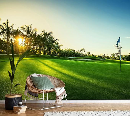 AFZEVEB-Green Golf Course Landscape Wallpaper Wall murals for Bedroom 136"x96"(Not Peel and Stick)