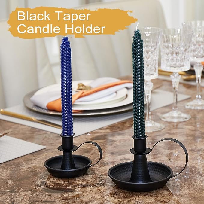 Black Iron Pillar Candlestick Holders, with Handle, Taper Candle Holder for Candlesticks, for Fireplace Party, Dining, Home, Wedding Decor,Fits 3/4 inch Thick Candle&Led Candles（Set of 2pcs）