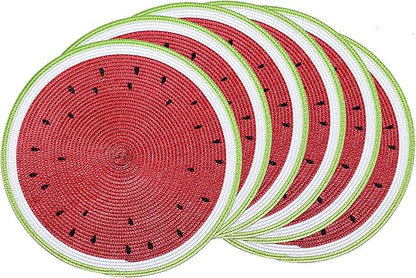AHHFSMEI Round Braided Placemats 15 Inch Round Table Mats for Dining Tables Natural Woven Heat Resistant Place mats Set of 6 (Watermelon red)