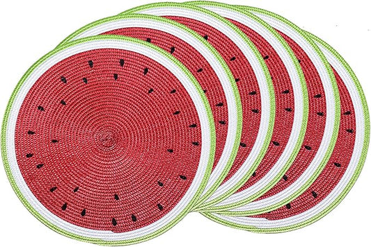 AHHFSMEI Round Braided Placemats 15 Inch Round Table Mats for Dining Tables Natural Woven Heat Resistant Place mats Set of 6 (Watermelon red)