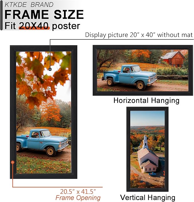 KTKDE 20x40 Picture Frame Set of 3, Poster Frame Wooden Black 40 by 20 in for Pictures and Art Prints, Exhibition, Caffe Large Frame for Photos, best gift
