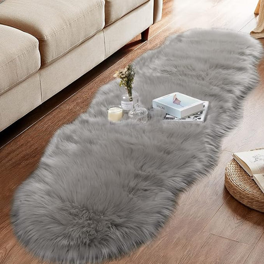Ciicool Ultra Soft Faux Sheepskin Fur Rug Fluffy Rug for Bedroom Fuzzy Carpet for Living Room Kid's Room Nursery Decor, Grey 2 x 6 Feet