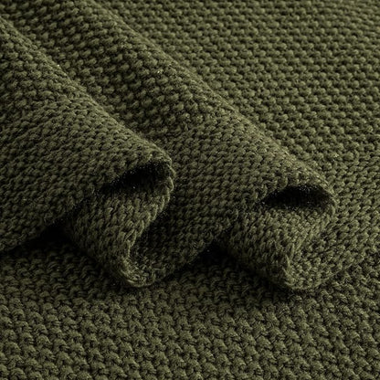 CozeCube Olive Green Throw Blanket for Couch, Soft Cozy Cable Knit Throw for Bed Sofa Living Room, Lightweight Warm Decorative Farmhouse Christmas Blanket, 60"x80", Olive Green