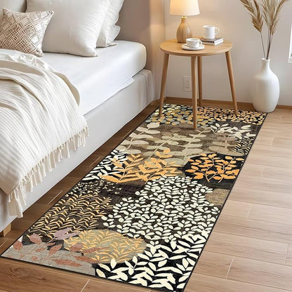 DEXDE Runner Rug 2x6, Washable Hallway Boho Soft Area Rugs Abstract Long Non Slip Botanical Leaves Floral Print Carpet for Entryway Kitchen Laundry Bedroom,Black