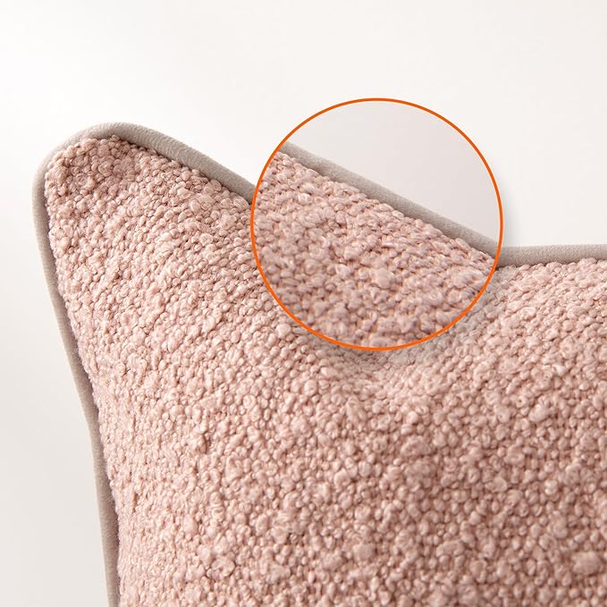Amazon Basics Boucle Throw Pillow Covers for Couch, Living Room, Home Decor with Hidden Zipper, Pink, 16×16in, Pack of 2