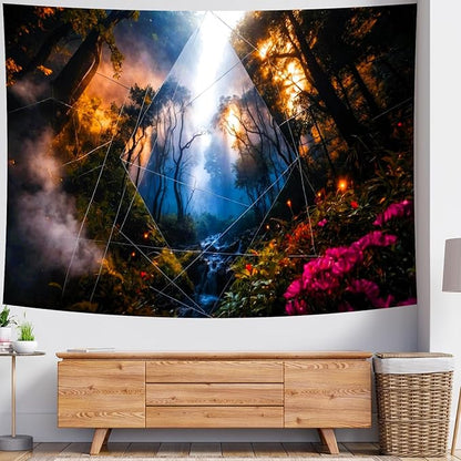 Delur Forest Tapestry Tree of Life Misty Tropical Rainforest Tapestry Wall Hanging Mystical Colorful Spiritual Psychedelic Nature Landscape Headboard for Bedroom Living Room Home Decor (59.1" x 78.7")