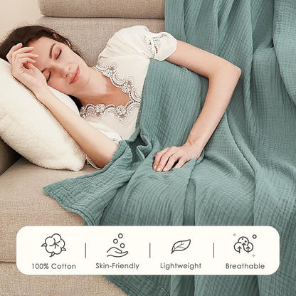 EMME Cotton Muslin Blanket King Size - Soft, Breathable Layering Bedspread Blanket, 108"x90", All Season Gauze, Teal