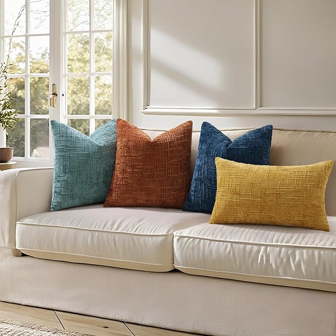 decorUhome Spring Teal Chenille Euro Sham Throw Pillow Covers 24x24 Set of 2 Textured Slubby Couch Pillow Covers Farmhouse Accent Modern Neutral Decorative Pillow Cases for Bed Sofa Living Room